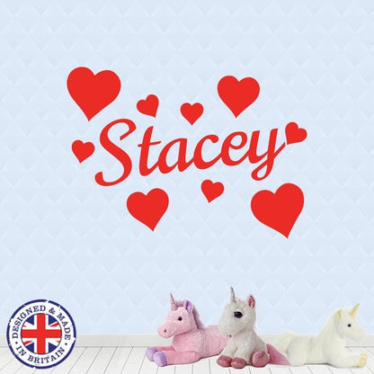 Personalised Name Custom Vinyl Sticker Hearts Wall Art Boys Girls Kids Bedroom