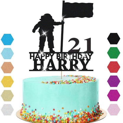 Astronaut Moon Cake Topper Personalised Boys Birthday Decoration Any Name & Age