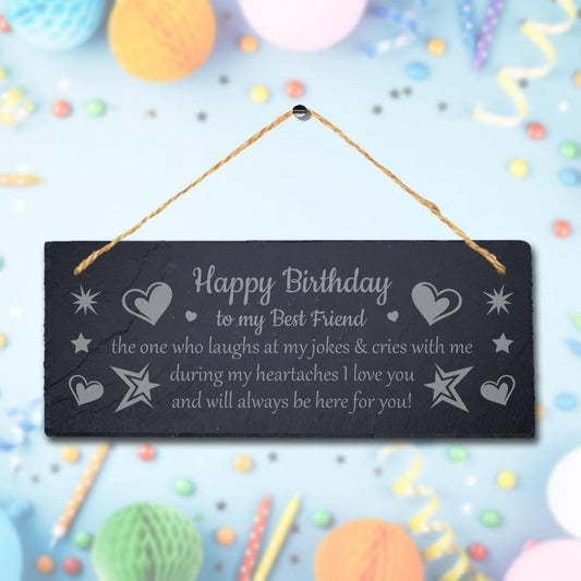 Birthday Best Friend Engraved Hanging Slate Friendship Novelty Gift Plaque Sign