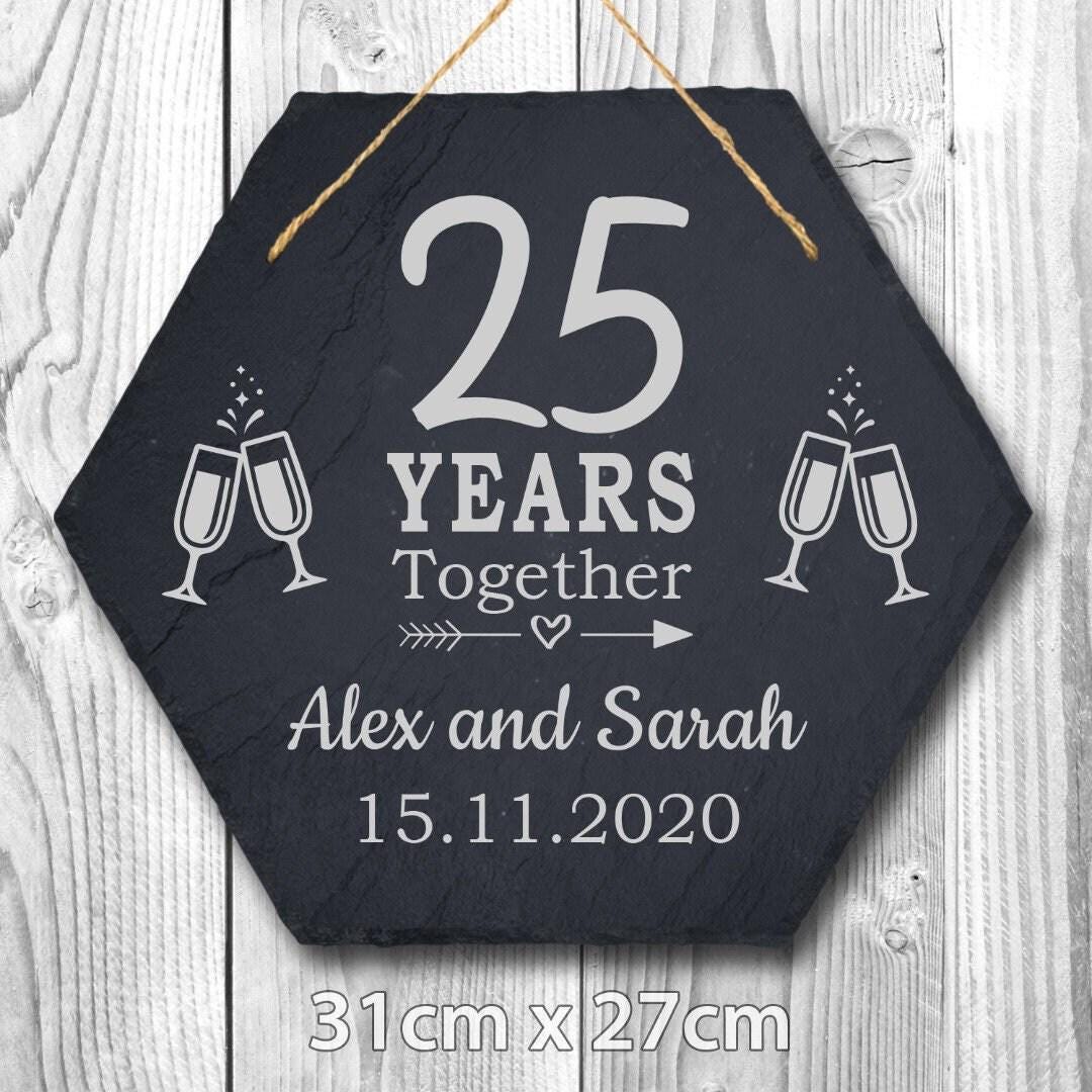 Personalised Couples Name Year Date Wedding Anniversary Hanging Slate Gift Sign