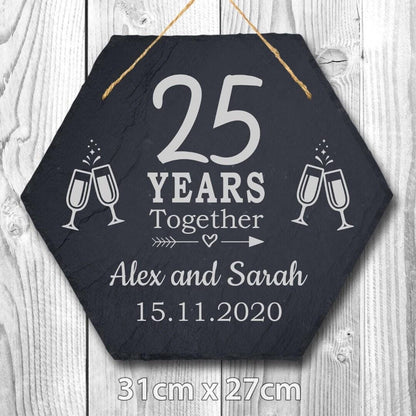 Personalised Couples Name Year Date Wedding Anniversary Hanging Slate Gift Sign