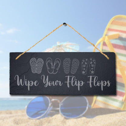 Wipe Your Flip Flops Laser Engraved Hanging Slate Ocean Beach Sea Plaque Sign