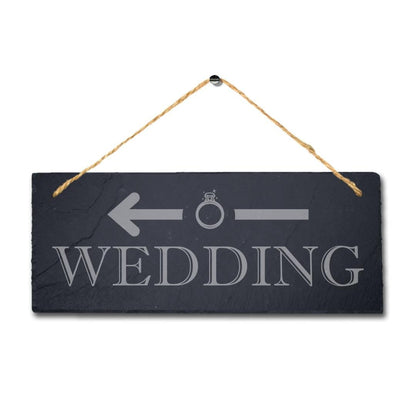 Wedding Left Way Arrow Laser Engraved Hanging Slate Wedding Venue Plaque Sign