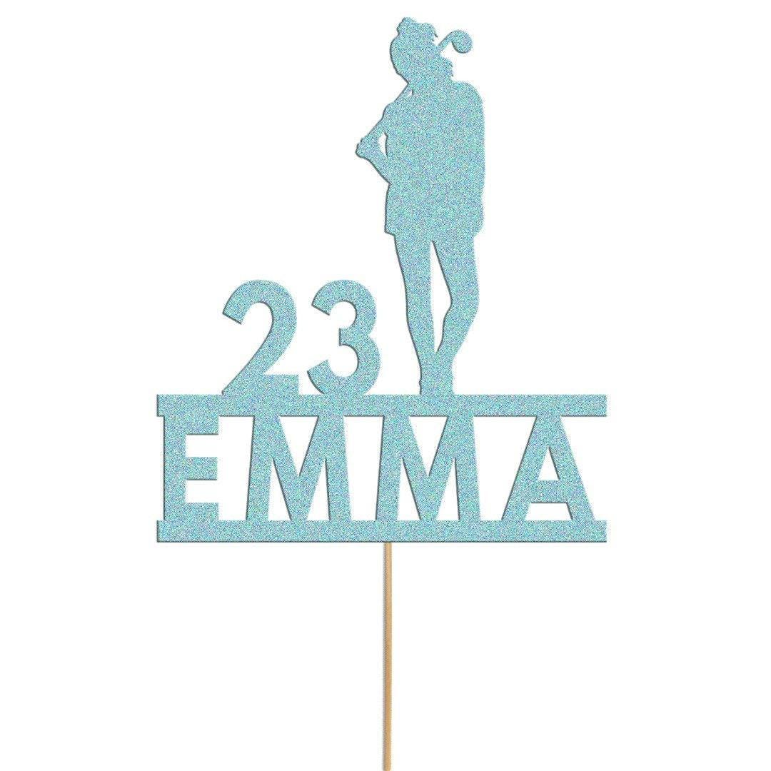 Personalised Glitter Lady Golfer Cake Topper: Any Name & Age