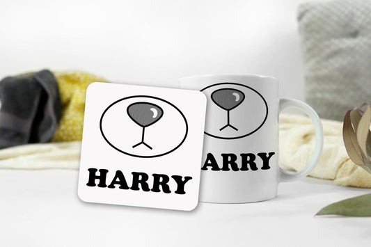 Personalised Name Mug & Coaster Gift Set Bear Teddy Face Birthday Keepsake Gift