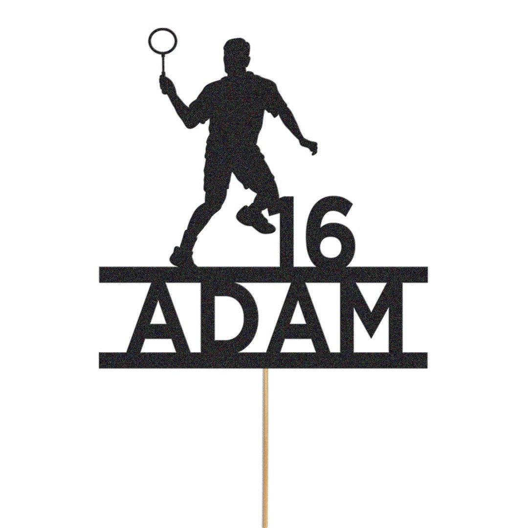 Personalised Badminton Player Glitter Cake Topper: Any Name & Age