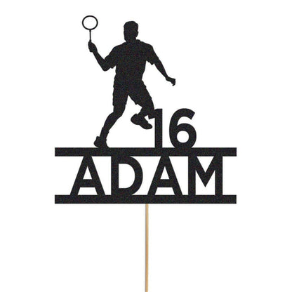 Personalised Badminton Player Glitter Cake Topper: Any Name & Age