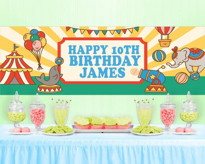 Personalised Circus Birthday Banner: Custom Name & Age, Party Decoration