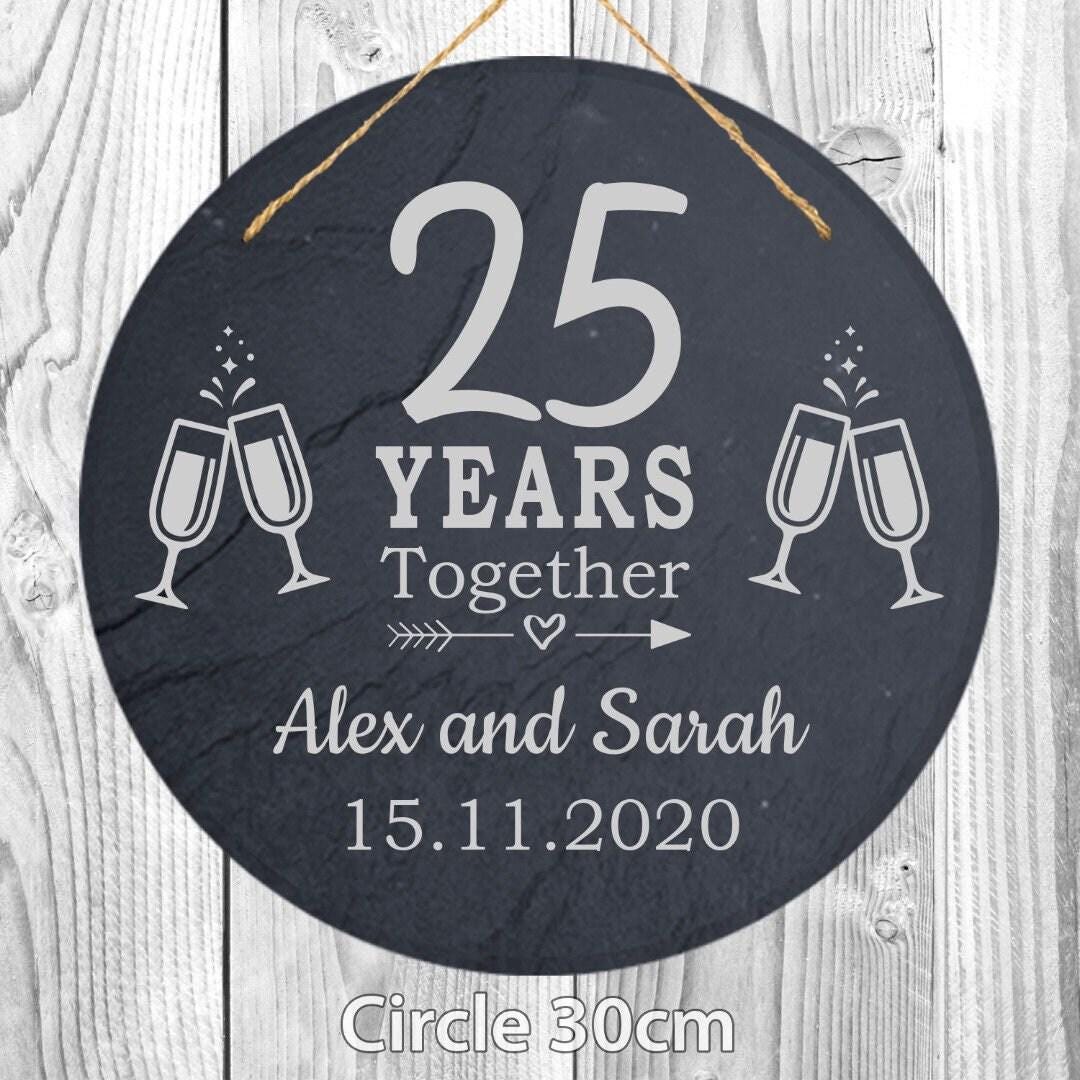 Personalised Couples Name Year Date Wedding Anniversary Hanging Slate Gift Sign