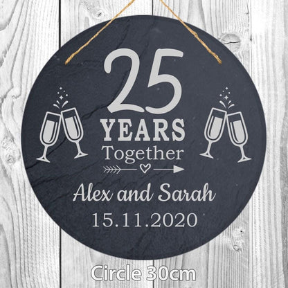 Personalised Couples Name Year Date Wedding Anniversary Hanging Slate Gift Sign