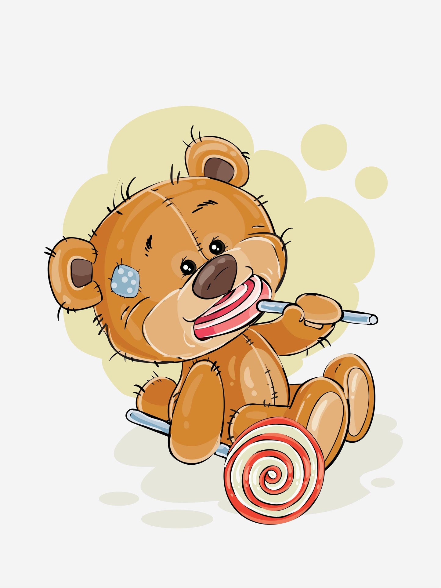 Teddy Bear Lollipop Art Print, Scandinavian Nursery Decor