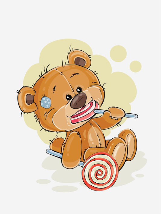 Teddy Bear Lollipop Art Print, Scandinavian Nursery Decor
