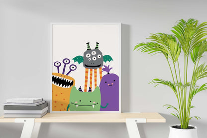 Monster Family Nursery Art Print, Playful Kids Room Decor