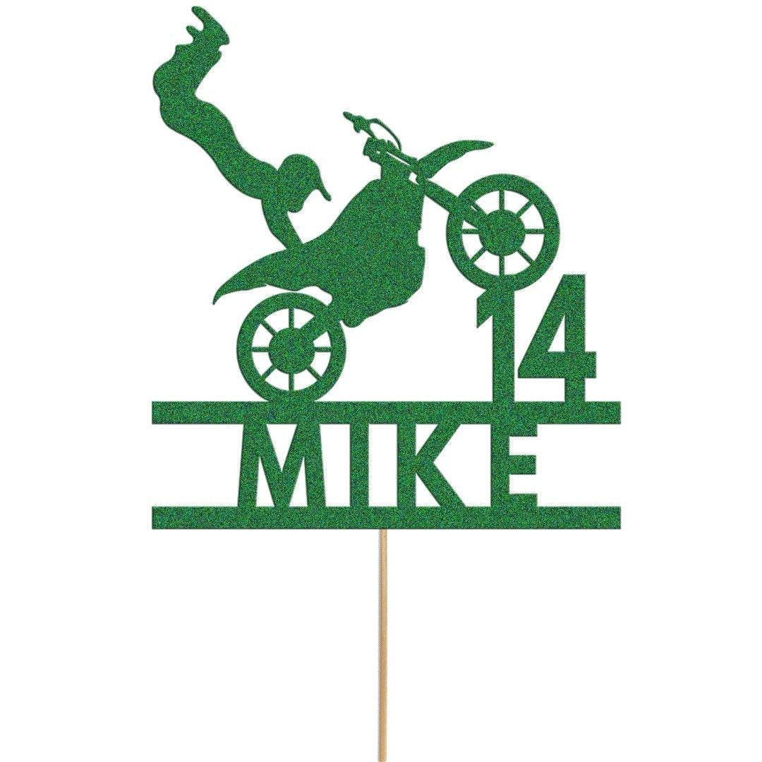 Personalised Glitter Motorbike Cake Topper: Biker Birthday Decoration