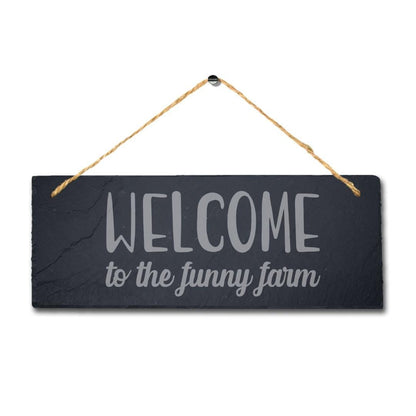 Funny Farm Hanging Slate Sign Laser Engraved Gate Door Plaque Garden Home Gift