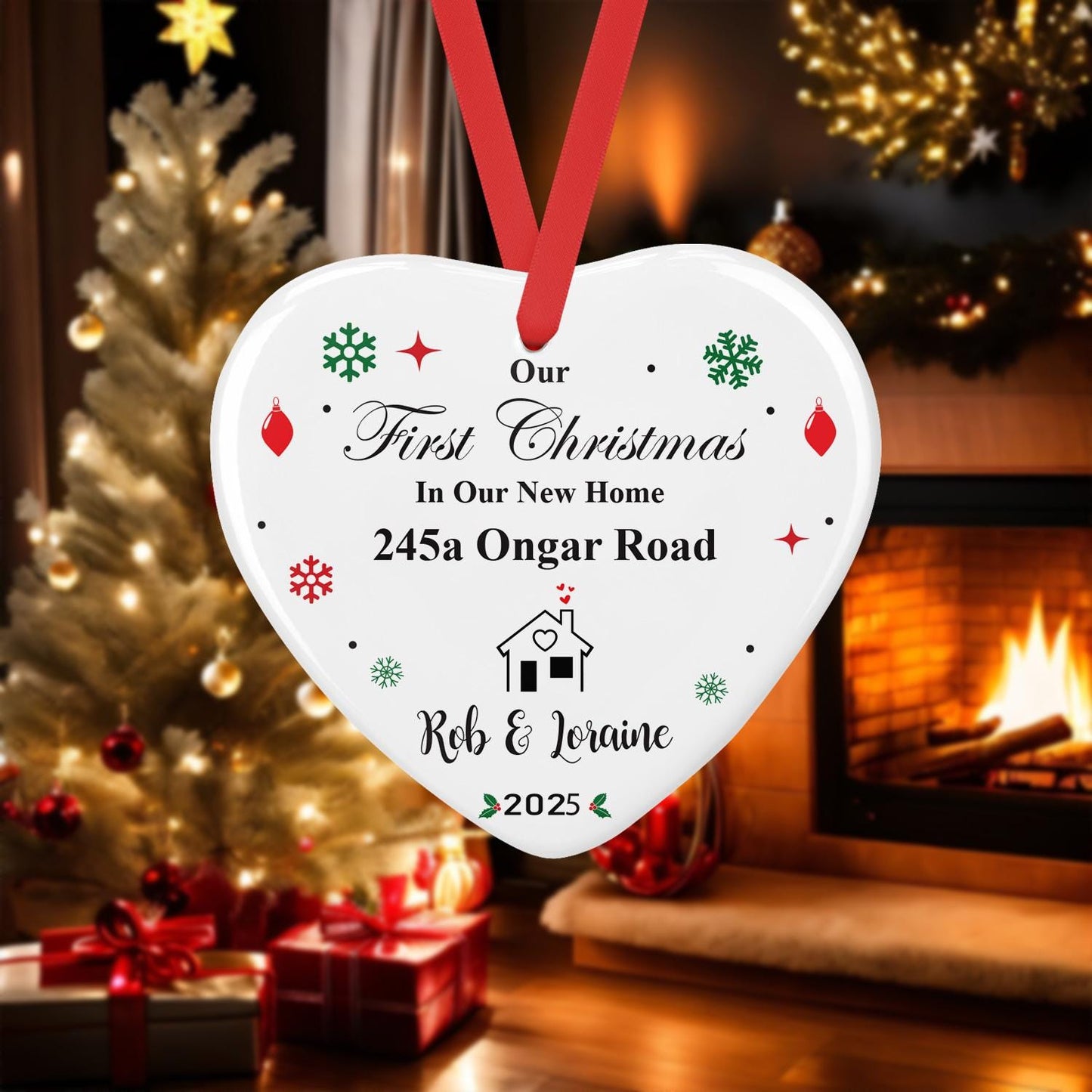 Personalised First Christmas In New Home Ceramic Bauble Ornament