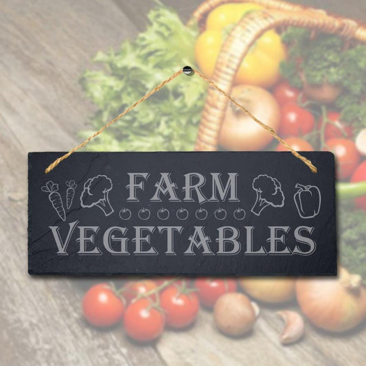 Farm Vegetables Laser Engraved Hanging Slate Farmhouse Decor Plaque Sign