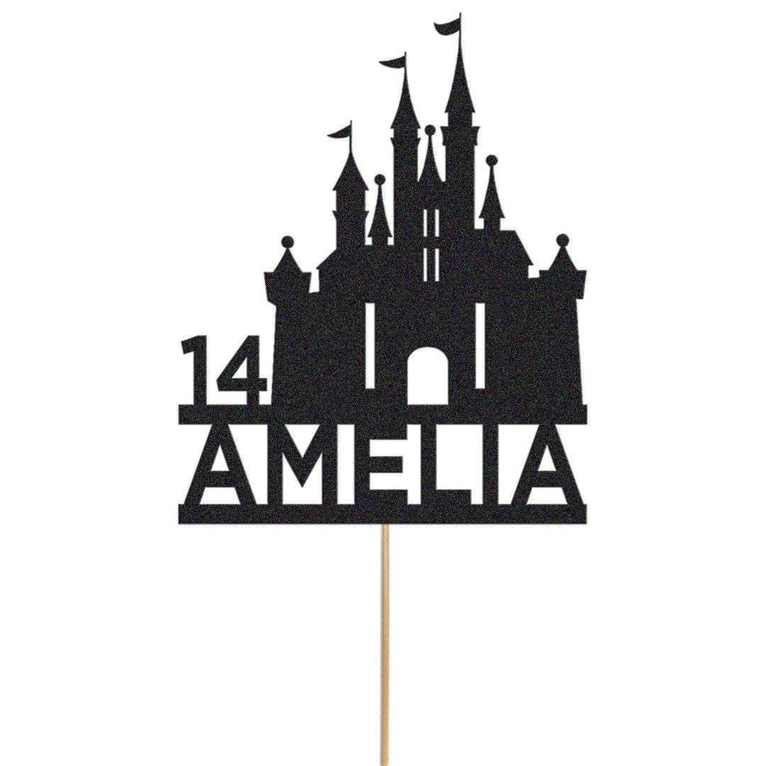 Custom Glitter Princess Castle Cake Topper: Birthday Party Decoration