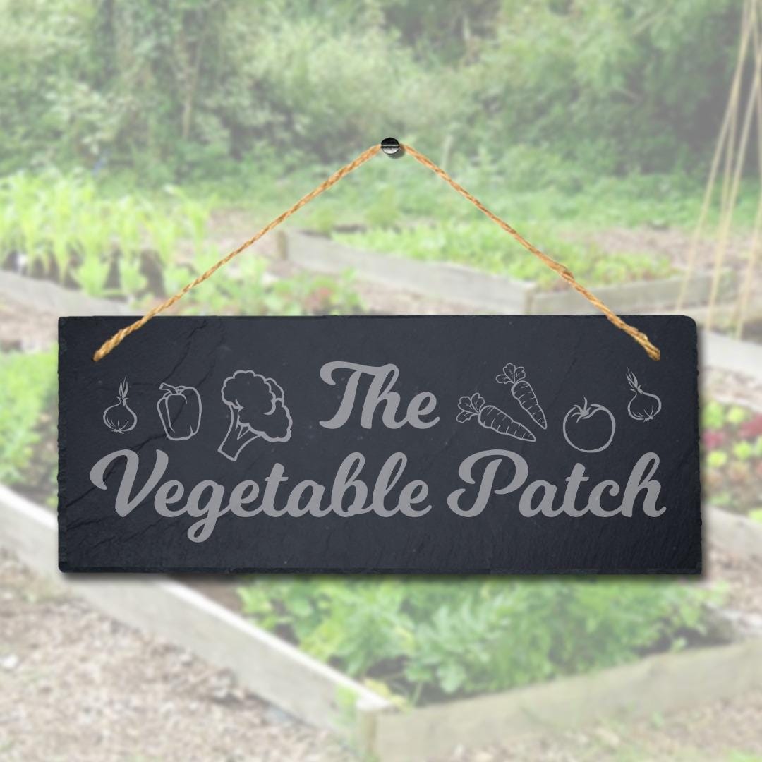The Vegetable Patch Laser Engraved Hanging Slate Garden Decor Plaque Sign