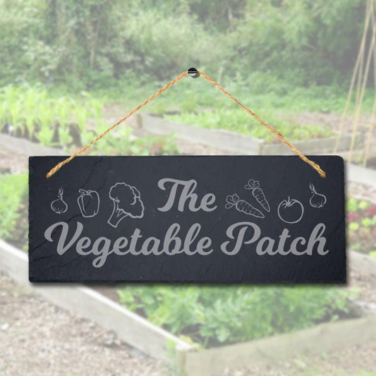 The Vegetable Patch Laser Engraved Hanging Slate Garden Decor Plaque Sign