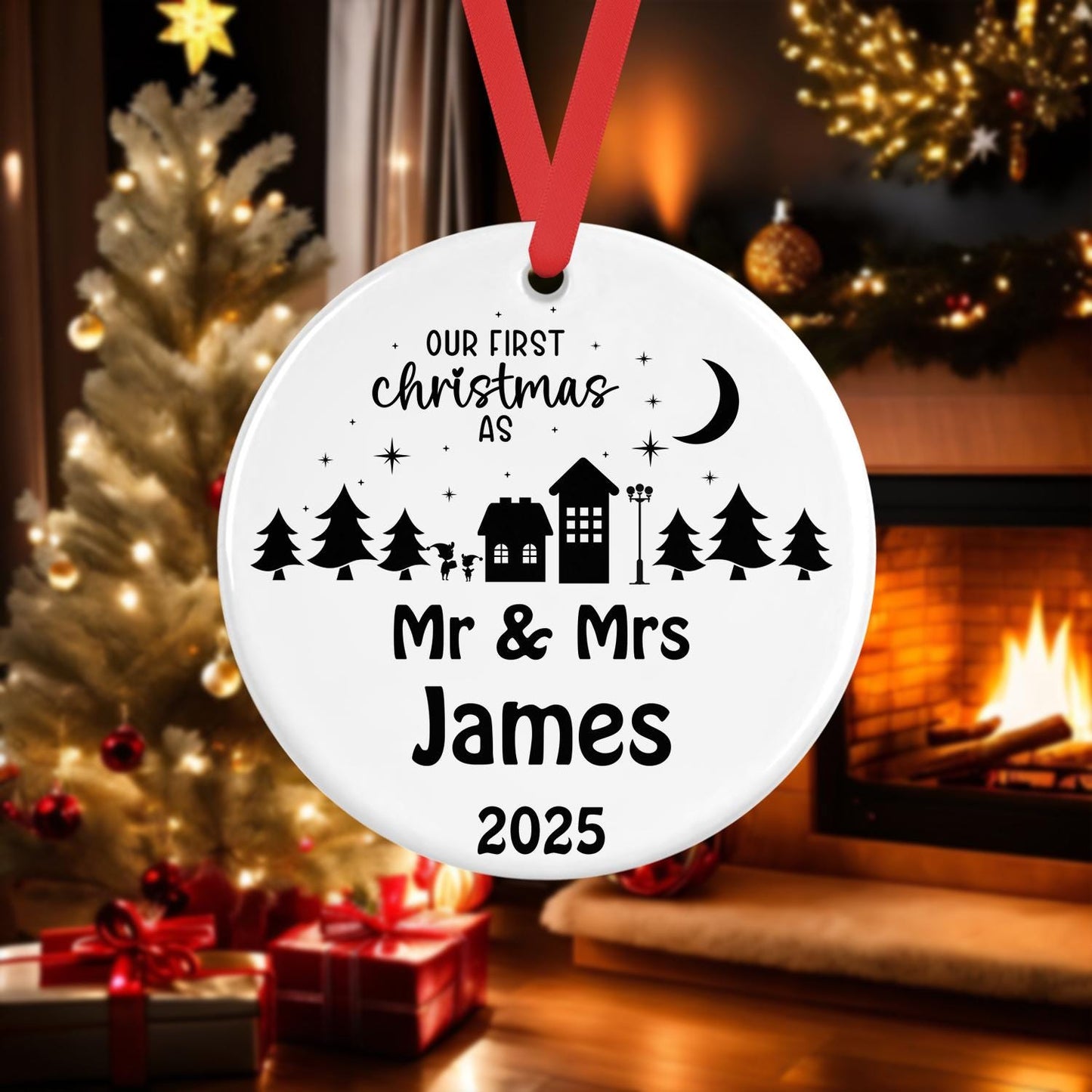 Personalised First Christmas Bauble: Mr & Mrs Keepsake Decor
