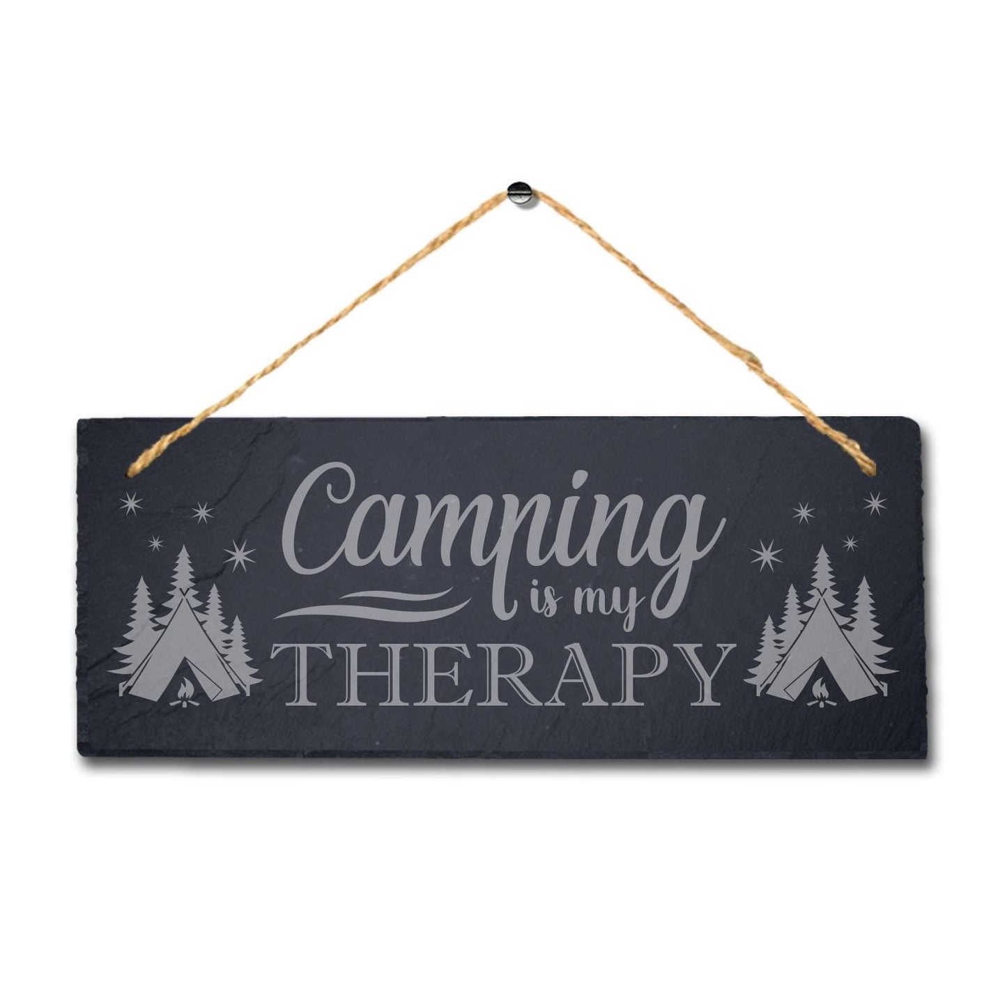 Camping Therapy Laser Engraved Hanging Slate Plaque Summer Adventurer Tour Sign