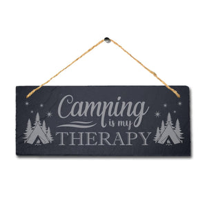 Camping Therapy Laser Engraved Hanging Slate Plaque Summer Adventurer Tour Sign