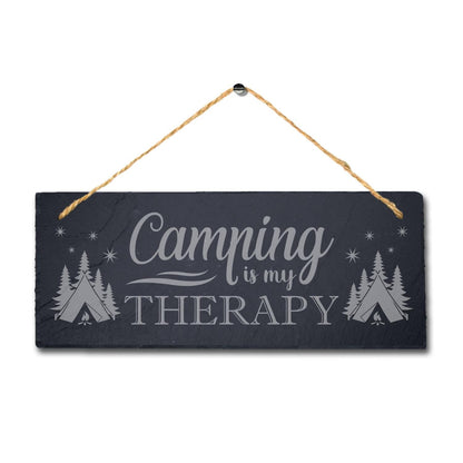 Camping Therapy Laser Engraved Hanging Slate Plaque Summer Adventurer Tour Sign