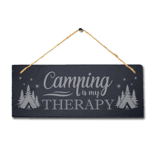 Camping Therapy Laser Engraved Hanging Slate Plaque Summer Adventurer Tour Sign