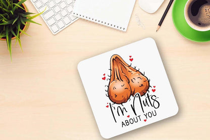 Im Nuts About You Mug & Coaster Funny Rude Girlfriend Wife Balls Birthday Anniversary Tea Coffee Mug Gift Set