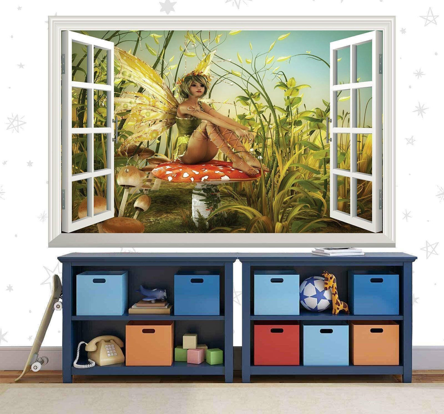 Green Fairy Window View Wall Decal: Woodland Tinker Mural