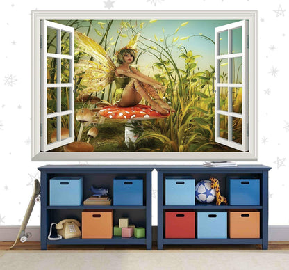 Green Fairy Window View Wall Decal: Woodland Tinker Mural