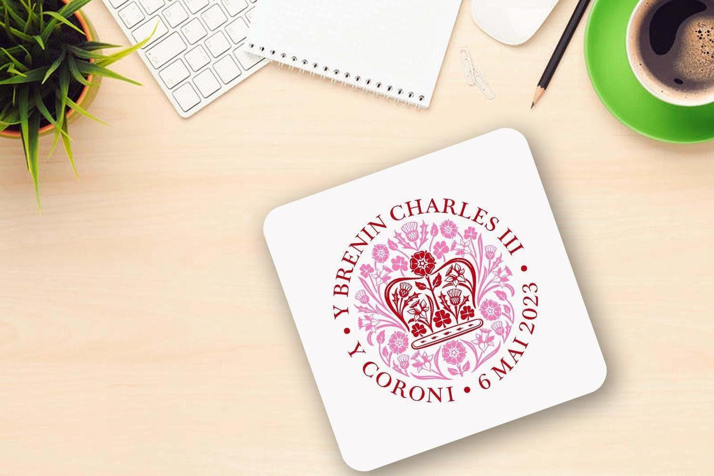 King Charles III Welsh Coronation Mug Coaster Set Royal Emblem Commemorative Mug