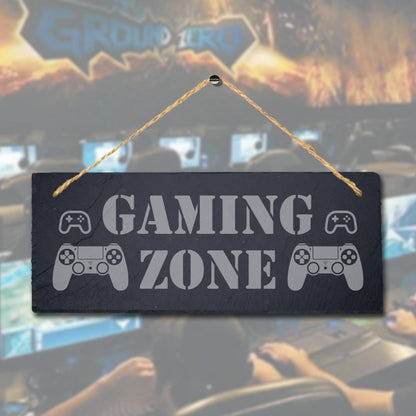 Gaming Zone Laser Engraved Hanging Slate Sports Gaming Room Home Plaque Sign