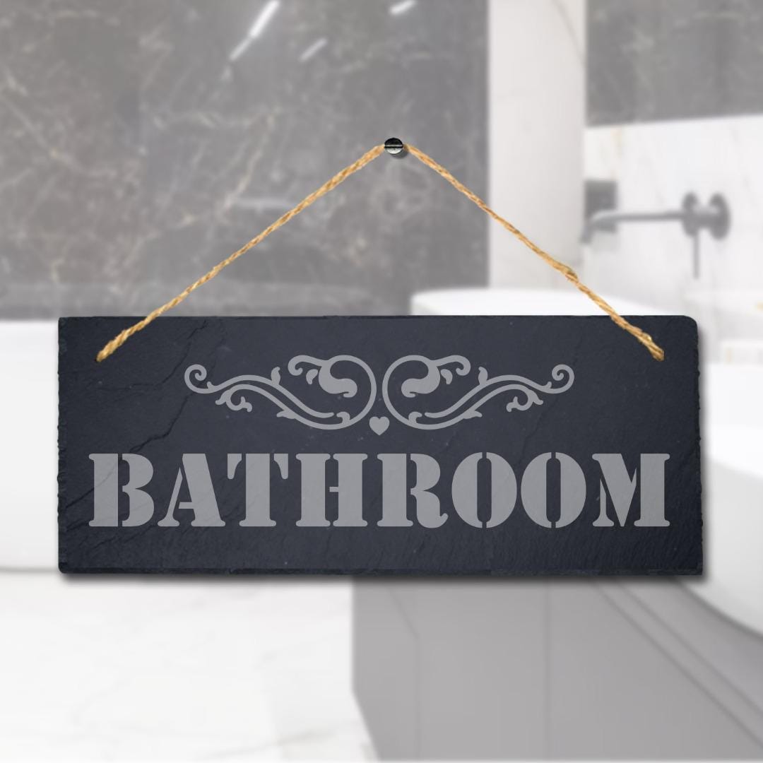 Bathroom Laser Engraved Hanging Slate Restroom Washroom Toilet Door Plaque Sign