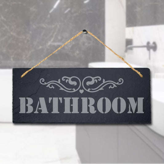 Bathroom Laser Engraved Hanging Slate Restroom Washroom Toilet Door Plaque Sign