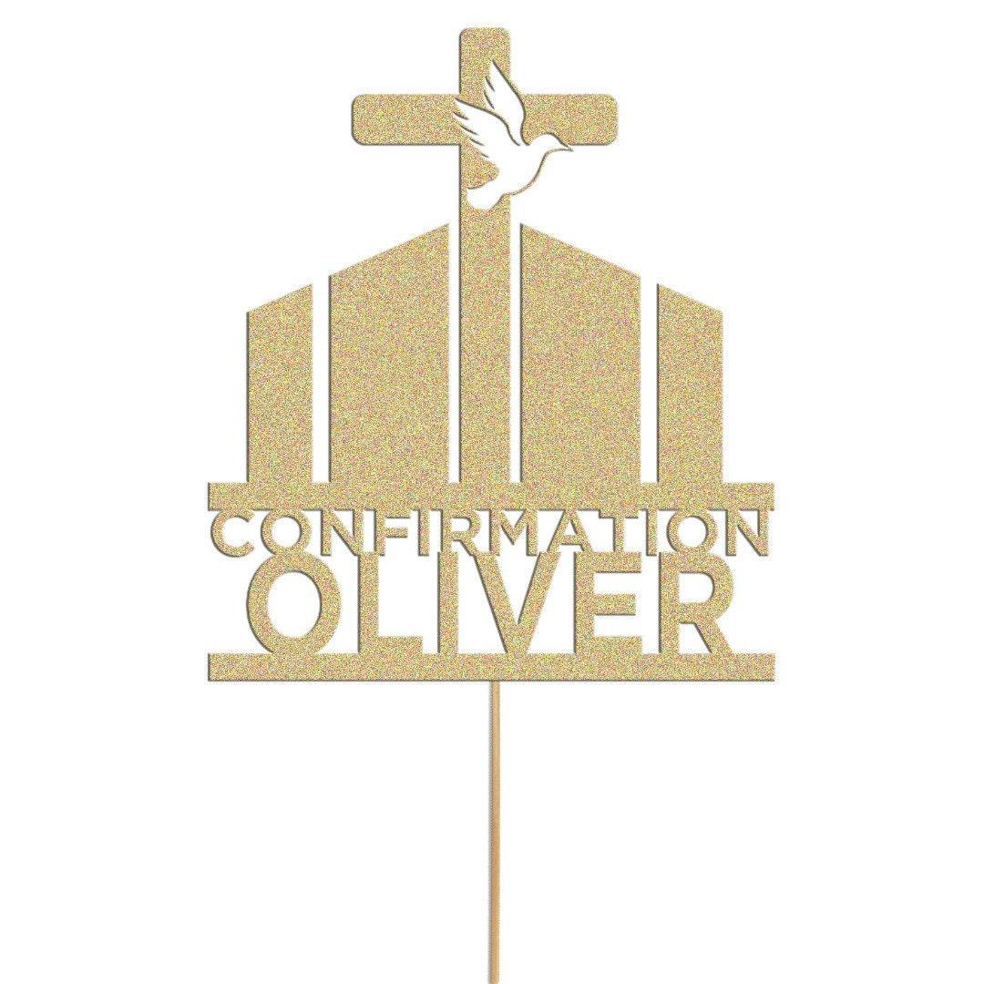 Personalised Glitter Confirmation Cake Topper: Christian Cross Decor