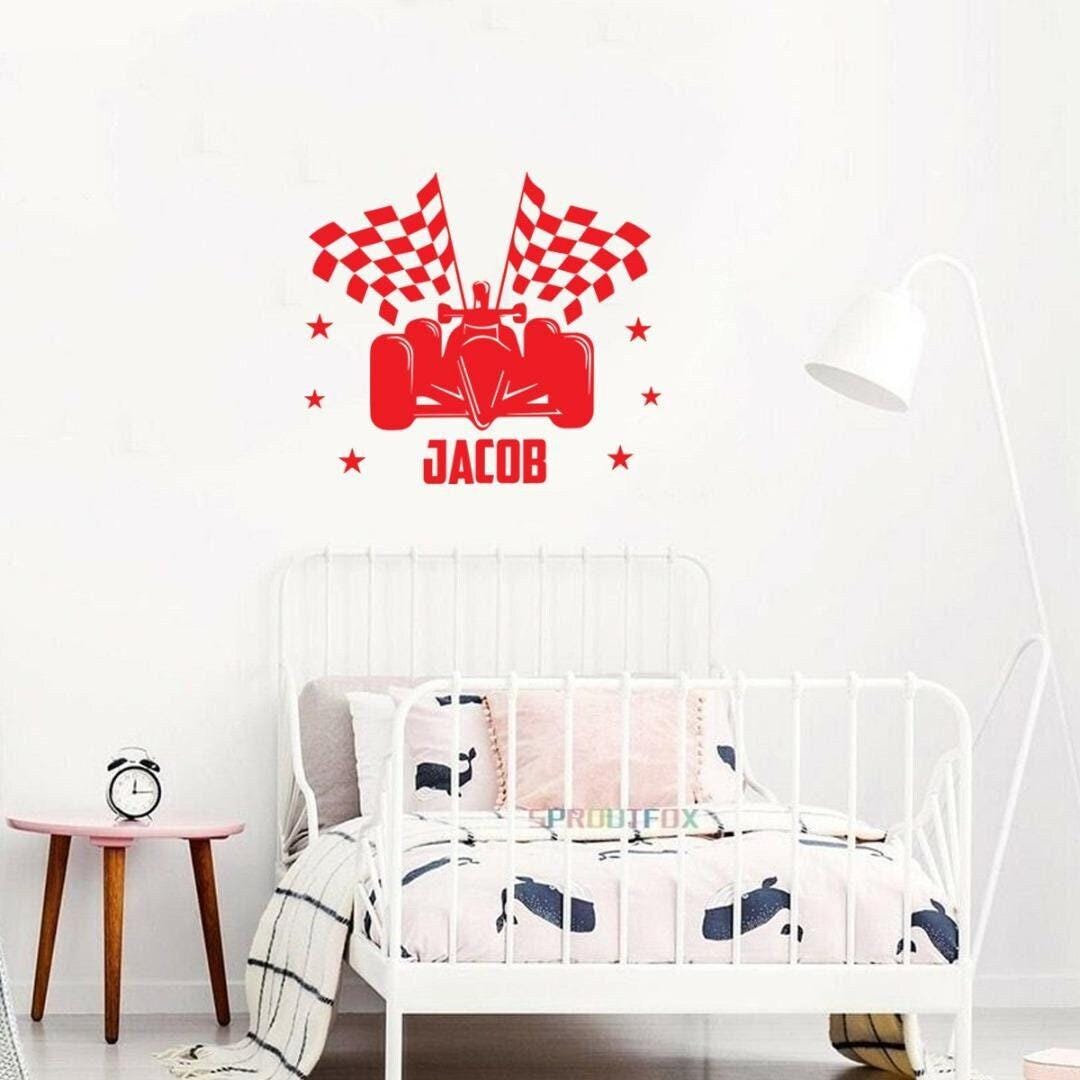 Personalised Racing Car Wall Sticker Name Vinyl Decal Boys Kids Nursery Bedroom