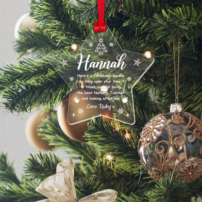 Personalised Nursery Teacher Christmas Bauble Thank You Gift Xmas Star Decoration