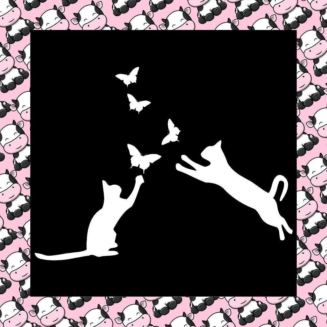 Playful Cat & Butterfly Car Window Bumper Sticker Vinyl Decal