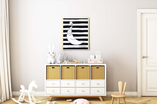 Sleep Crescent Moon Kids Boho Hand Painted Effect Nursery Wall Art Print Poster