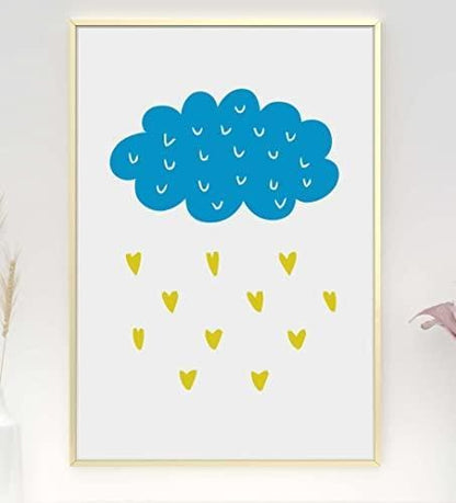 Blue Cloud Raining Hearts Nursery Bedroom Boys Girls Wall Decor Art Poster Print