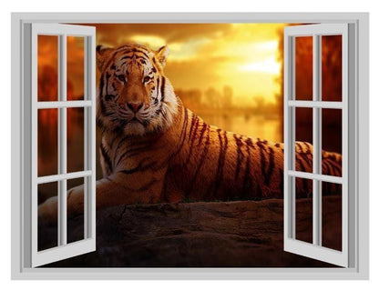 Majestic Tiger 3D Window Wall Sticker: Wildlife Decor