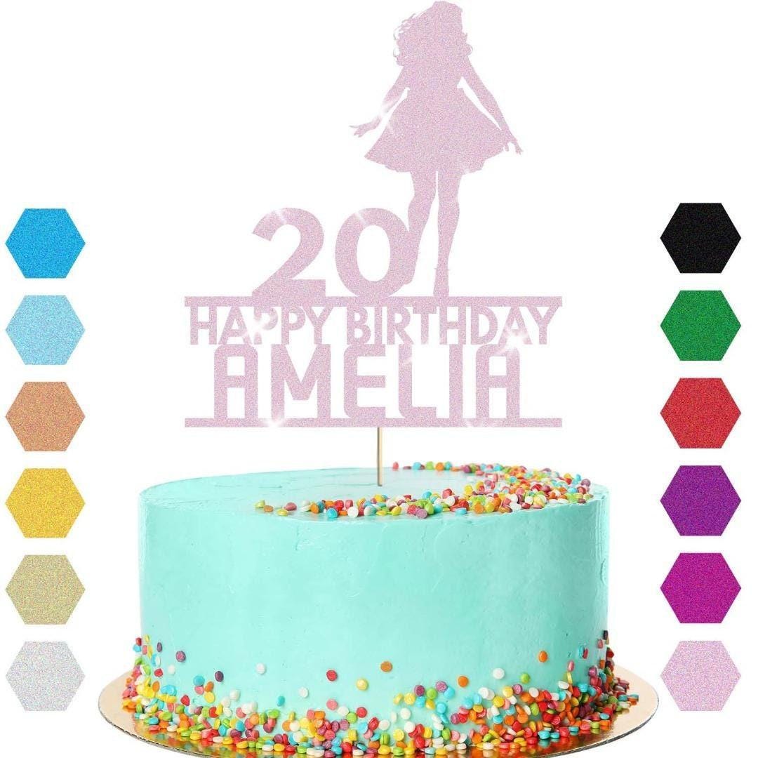 Personalised Glitter Lady Cake Topper: Any Name & Age