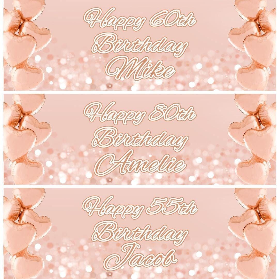 2 Personalised Rose Gold Pink Heart Birthday Party Celebration Banners Posters