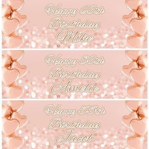 2 Personalised Rose Gold Pink Heart Birthday Party Celebration Banners Posters