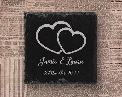 Personalised Slate Coaster: Engagement Gift, Names & Date