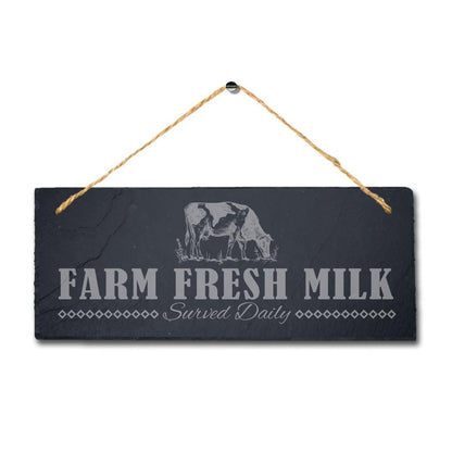 Farm Fresh Milk Laser Engraved Hanging Slate Farmhouse Allotment Plaque Sign