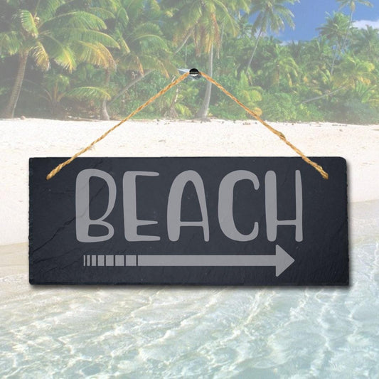 Beach With Arrow Laser Engraved Hanging Slate Ocean Beach Sea Decor Plaque Sign