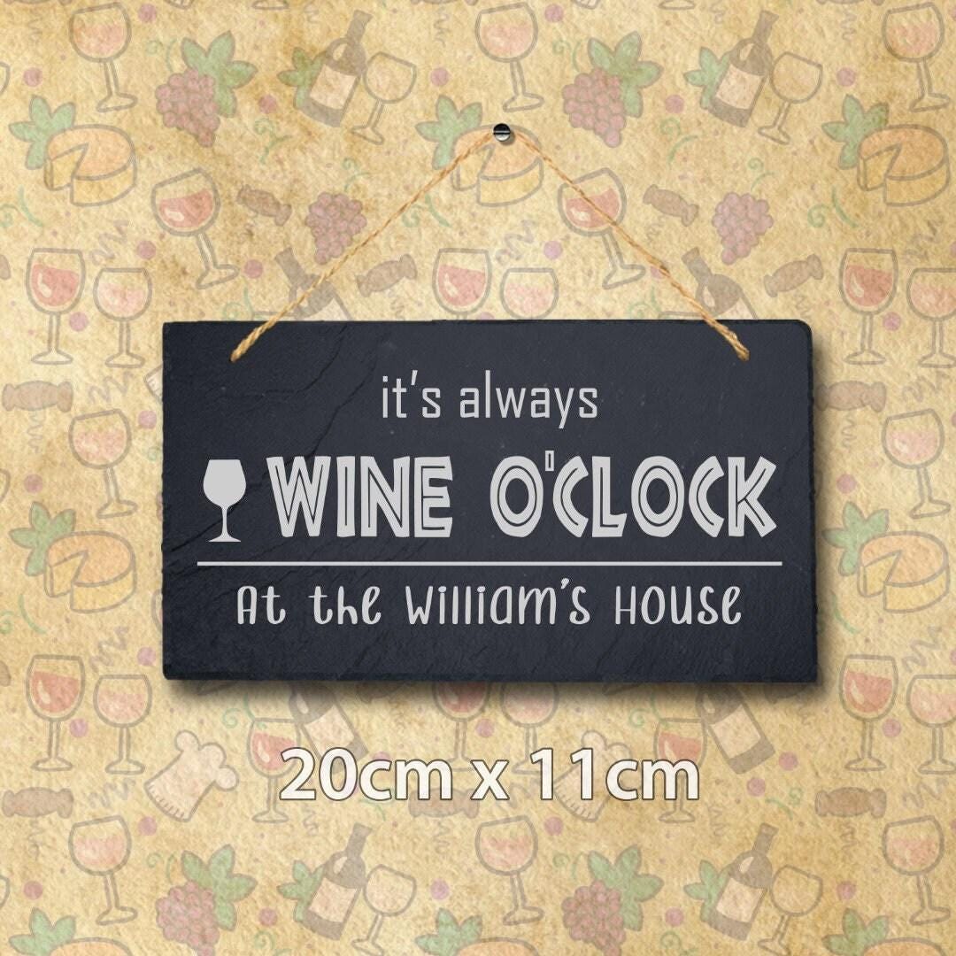 Wine Oclock Personalised Hanging Slate Sign Bar Decor Engraved Gift Custom